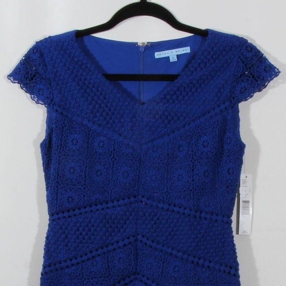 Antonio Melani Harbor Dress Sheath Geometric Lace Blueprint Blue Size 0 - Picture 3 of 7